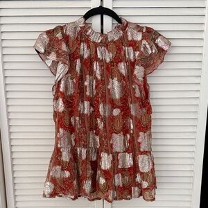 Elegant Red and Silver Paisley Women's Top- Letmebe from Anthropologie